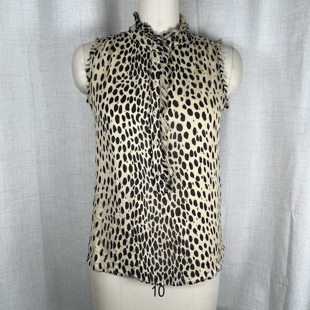 J. Crew Natasha Wildcat‎ 100% Silk Blouse Leopard Print Women's 6 Sleeveless